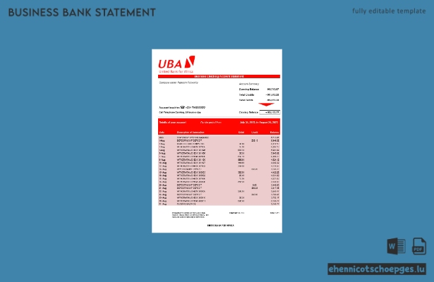 Beispiel eines Kontoauszugs der United Bank for Africa (Word- und PDF-Datei)
